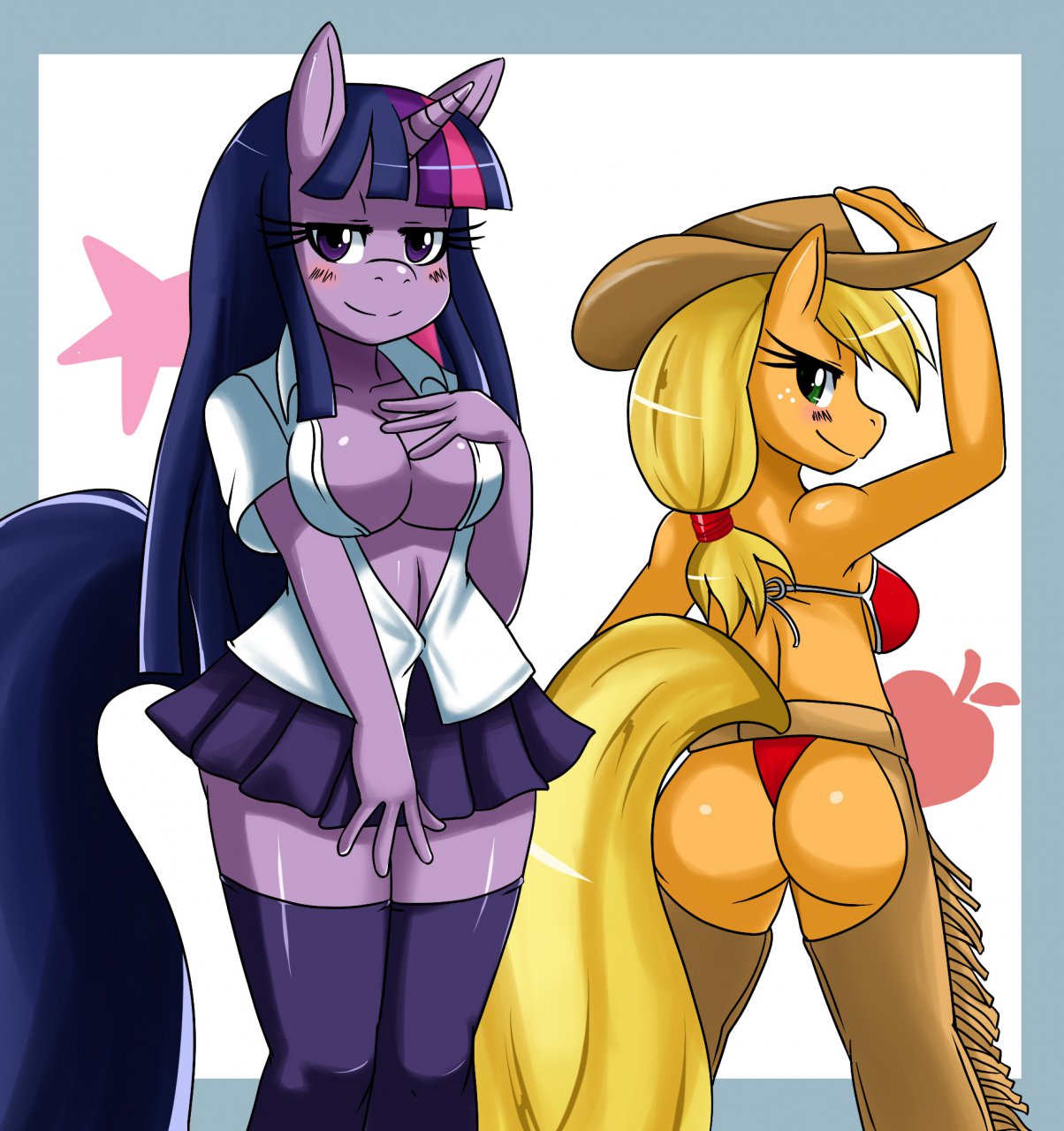 Ychan - f - my little pony - Twilight And Applejack's Sexy Clothes