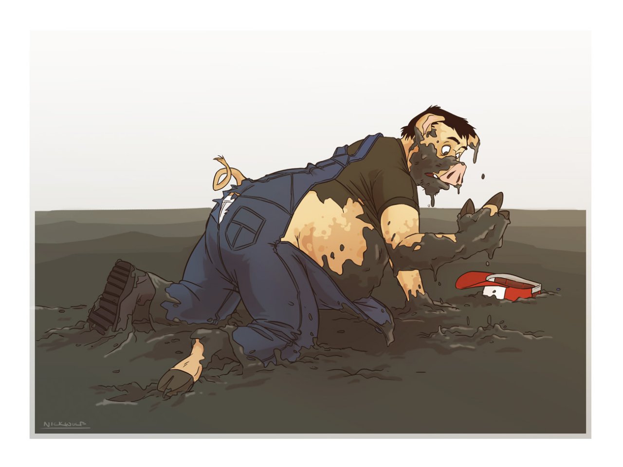 Ychan - m - males in overalls - careful, that mud is slippery! - by nickwolf